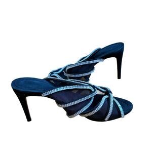 Alexandre Birman Black Vivi 75 Suede and Amp Rhinestones Mule  -